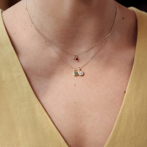 Mini Baguette Peridot Pendant Charm in Yellow Gold
